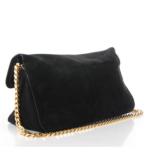 CELINE Suede Small Gourmette Shoulder Bag Black